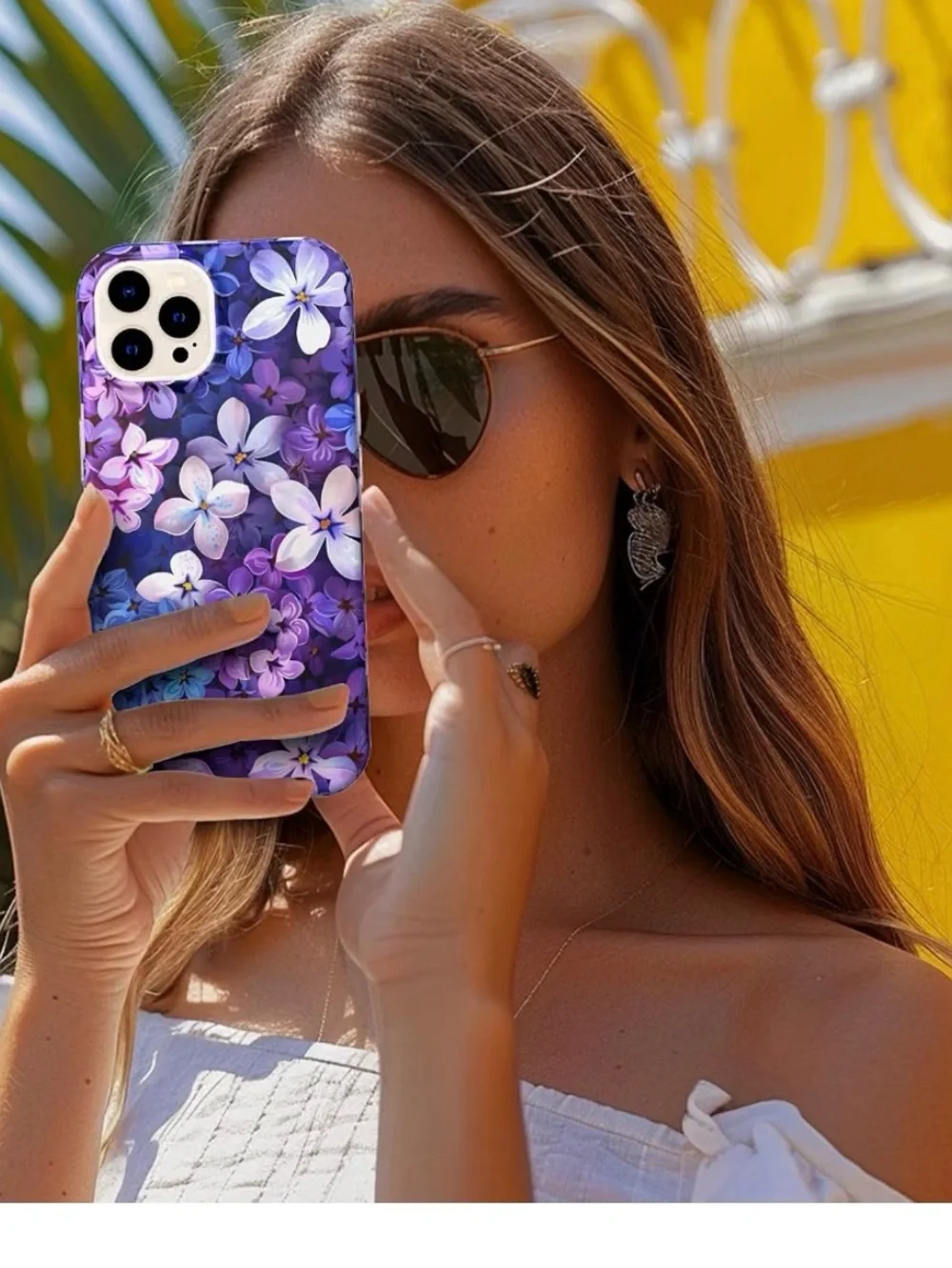 Purple Floral Phone Case for iPhone 13PRO  Stylish Protective Cover New